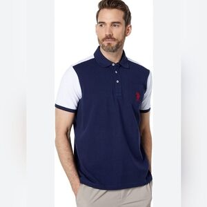 U.S. POLO ASSN. Short Sleeve Color-Block Pique Knit Shirt, Size M